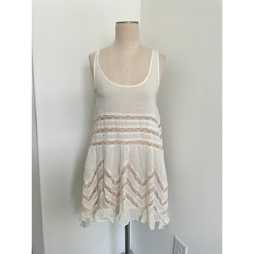 Free People Intimately Tunic Top Women XS Polka Dot Lace Asymmetrical Coquette